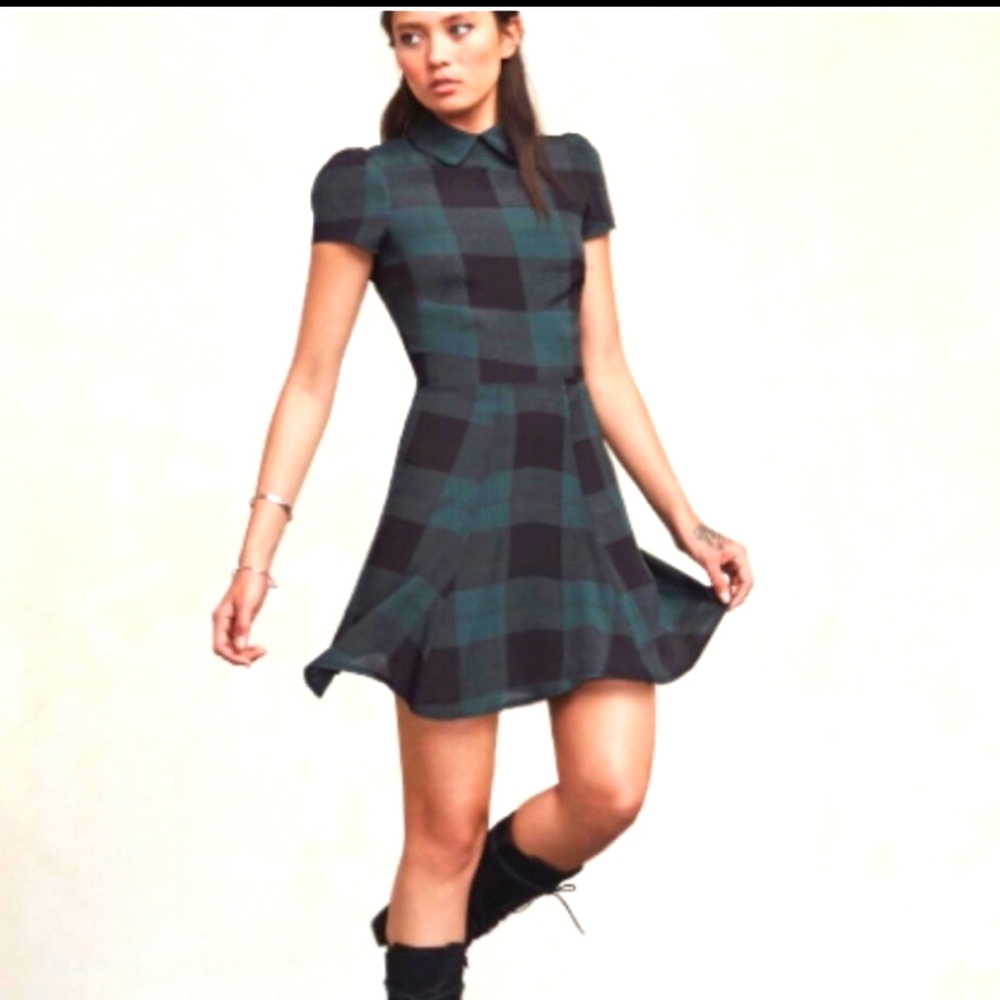 Reformation RARE green plaid collar dress 6